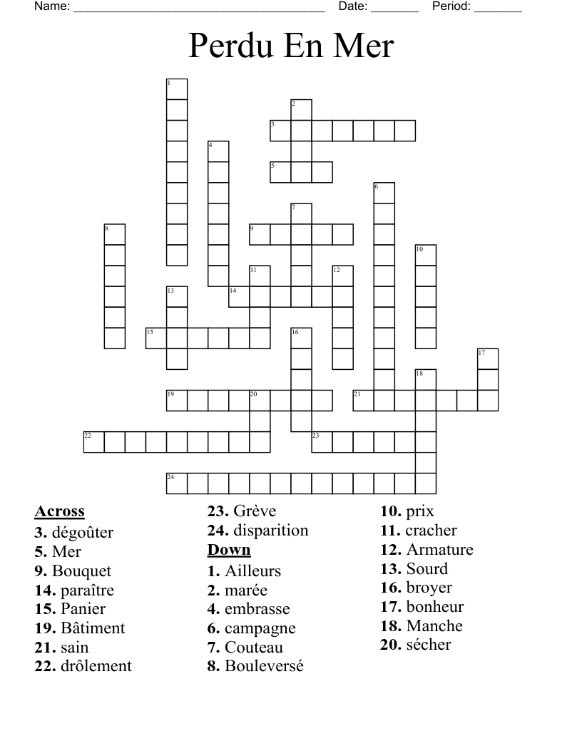 Perdu En Mer Crossword