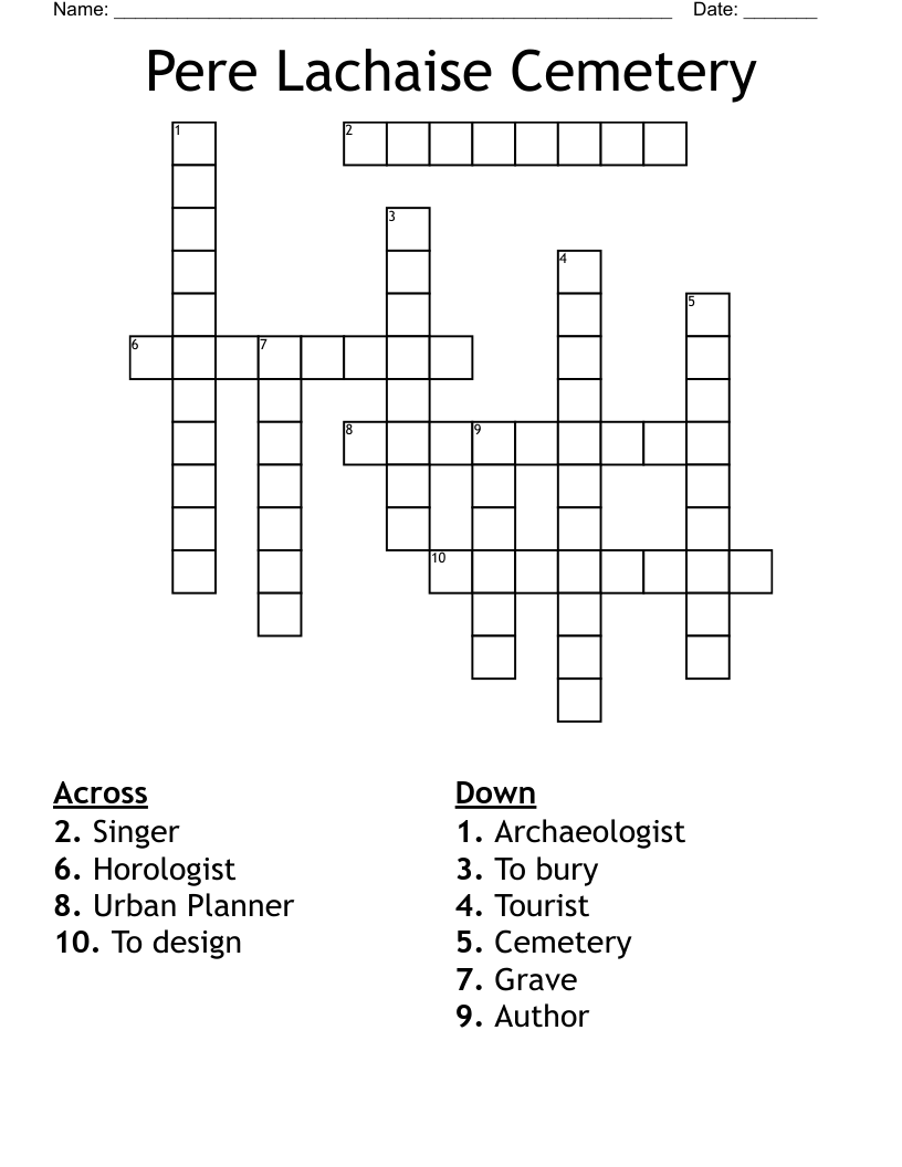 Pere Lachaise Cemetery Crossword