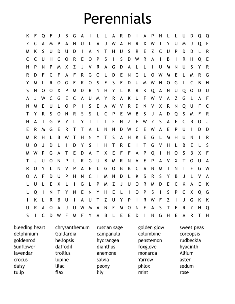 Perennials Word Search