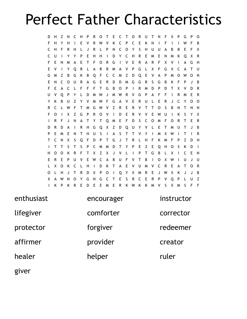 Perfect Father Characteristics Word Search