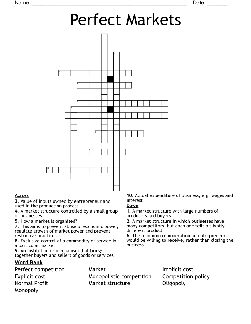 Perfect Markets Crossword