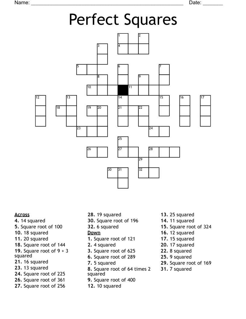 Perfect Squares Crossword