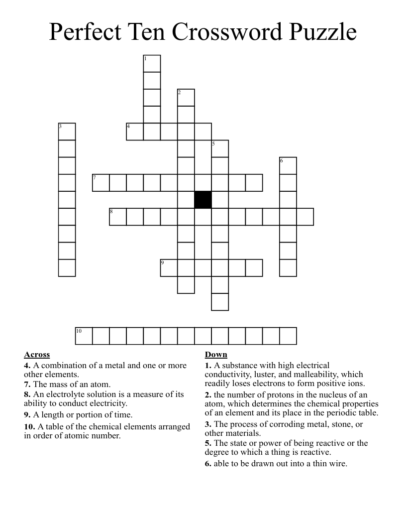 Perfect Ten Crossword Puzzle