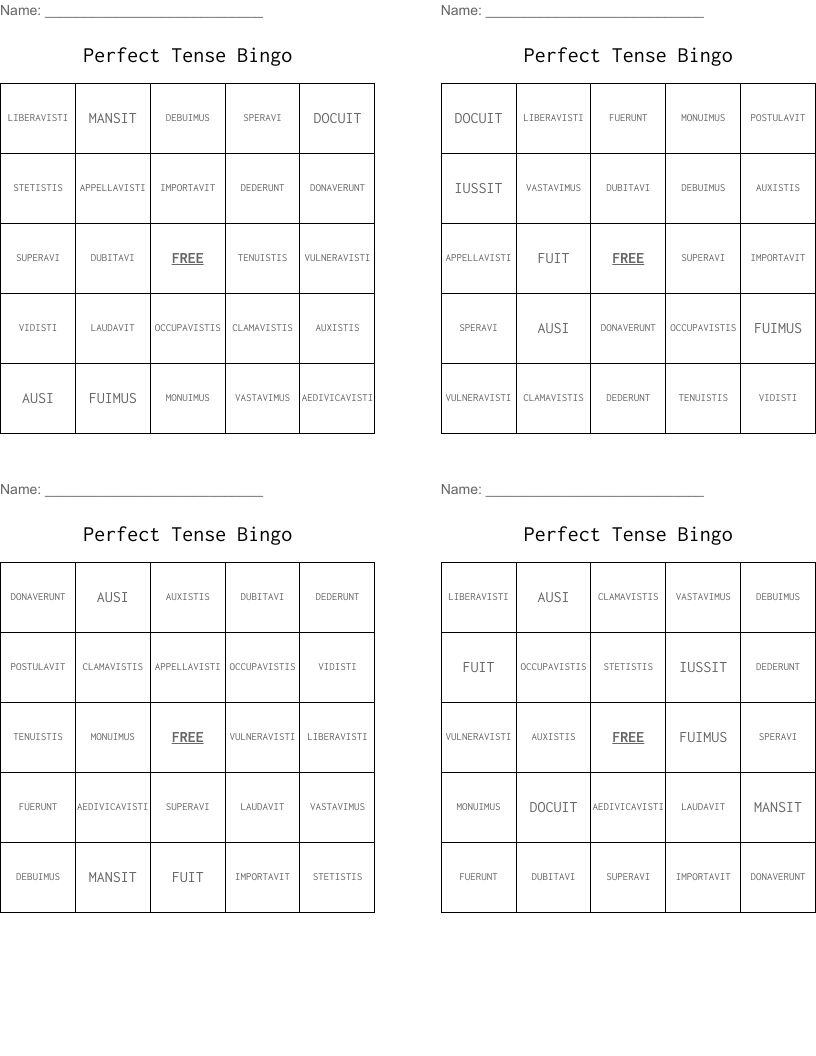 Perfect Tense Bingo