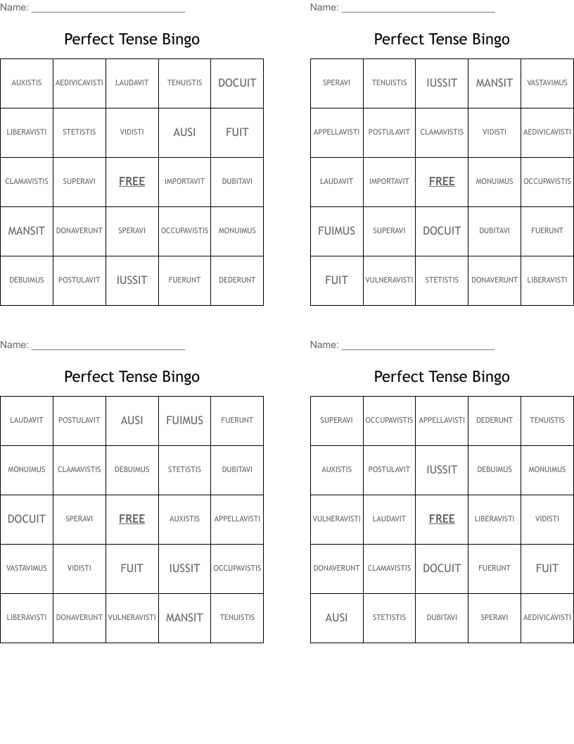 Perfect Tense Bingo
