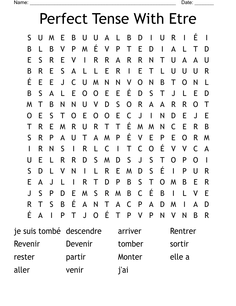 Perfect Tense With Etre Word Search