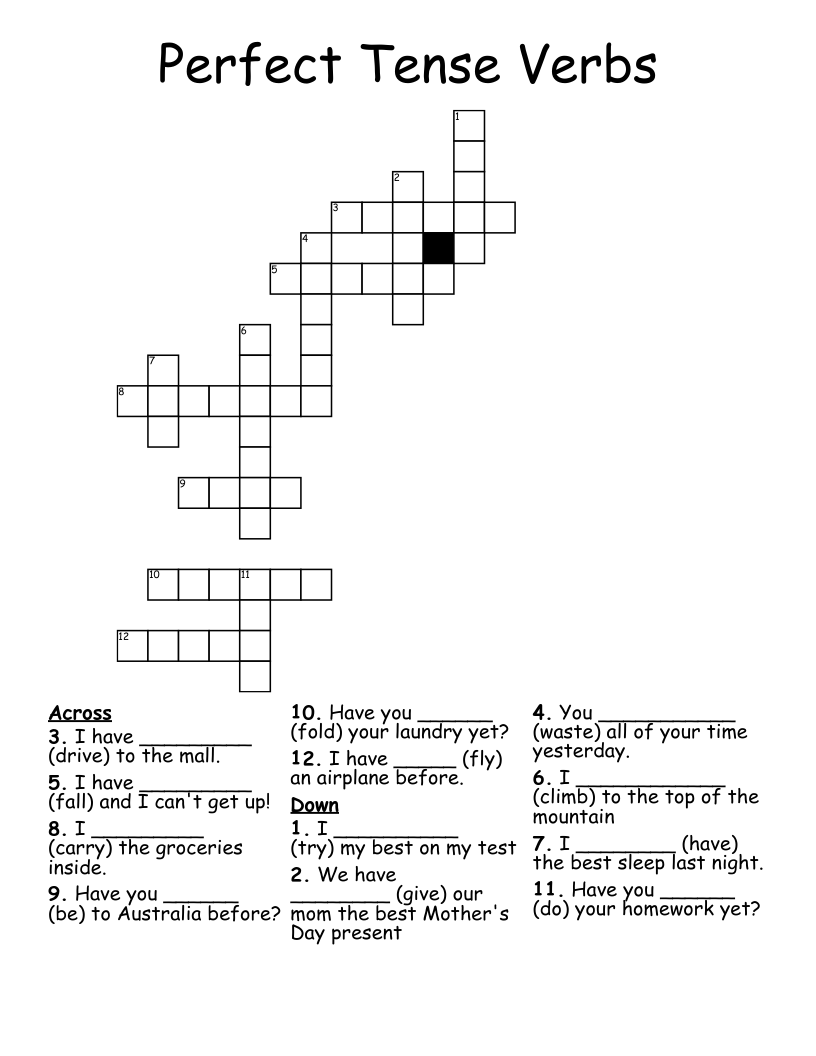 Perfect Tense  Verbs Crossword