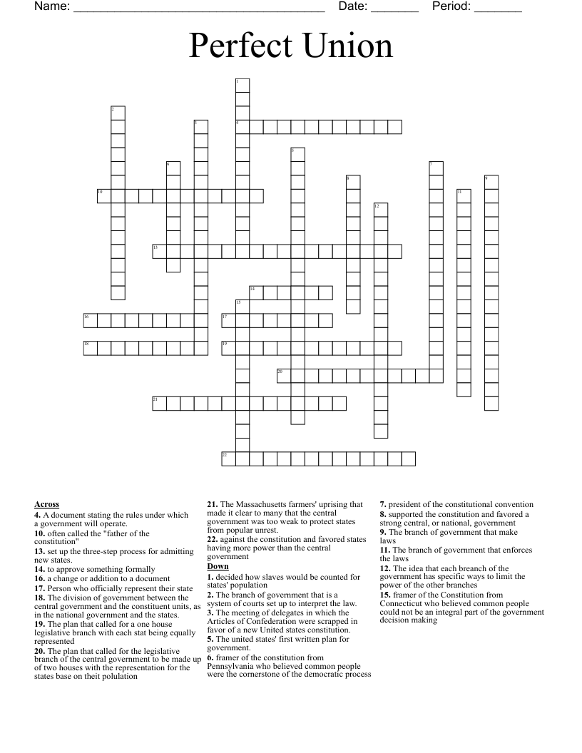Perfect Union Crossword