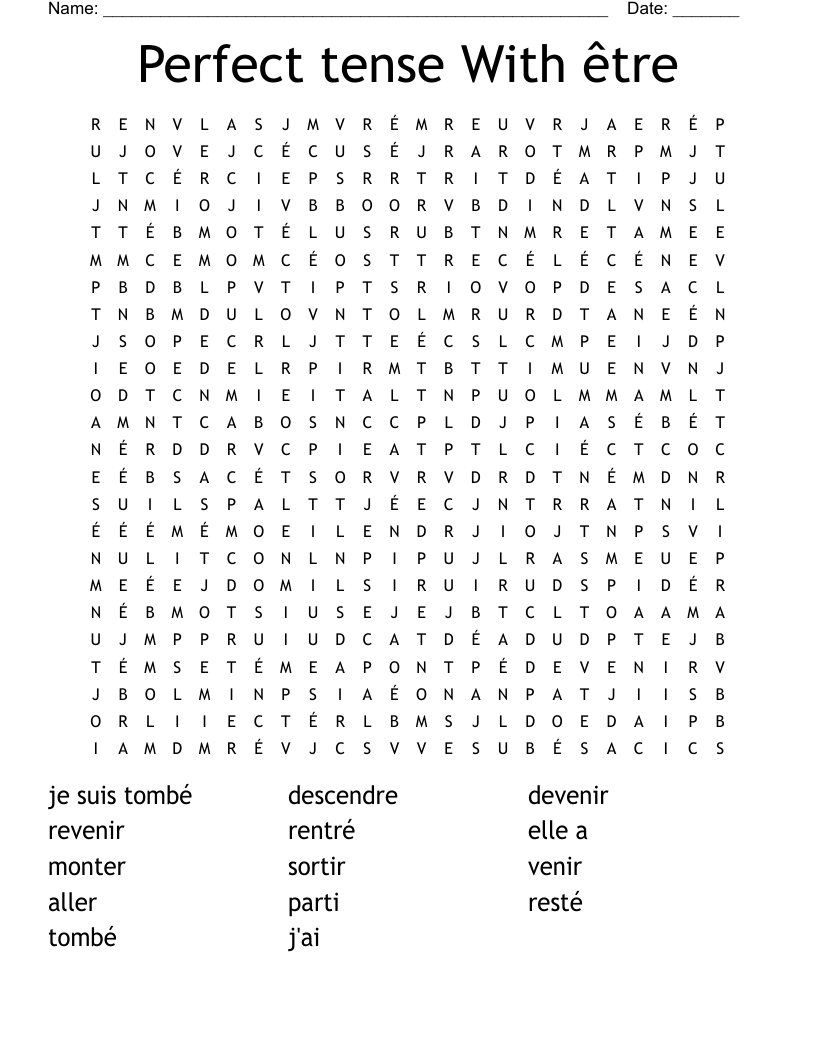 Perfect tense With être Word Search