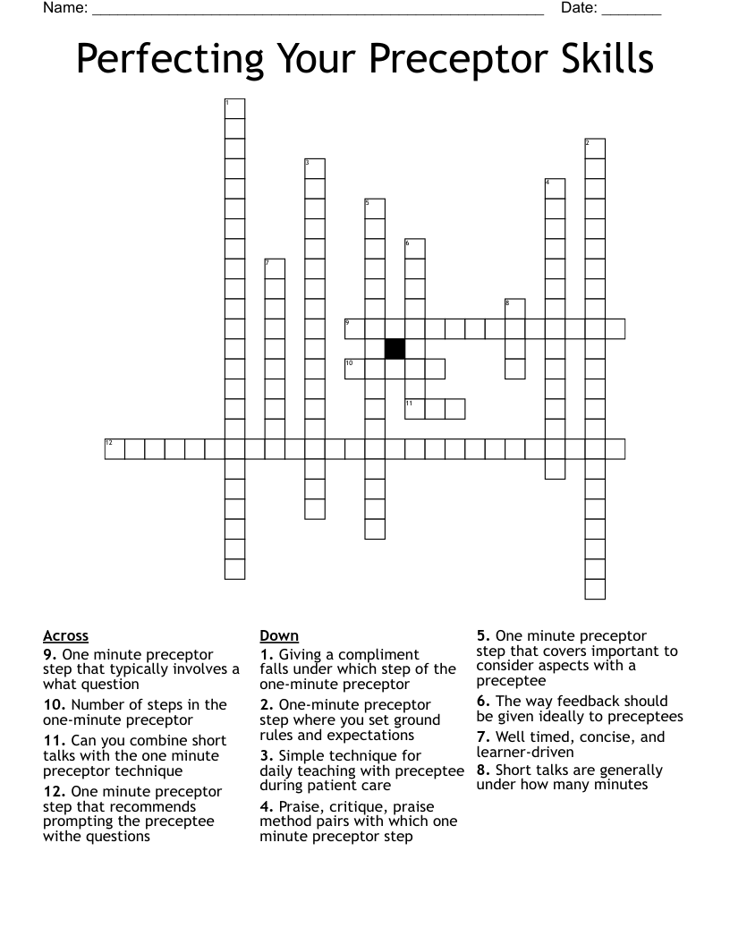 Perfecting Your Preceptor Skills Crossword