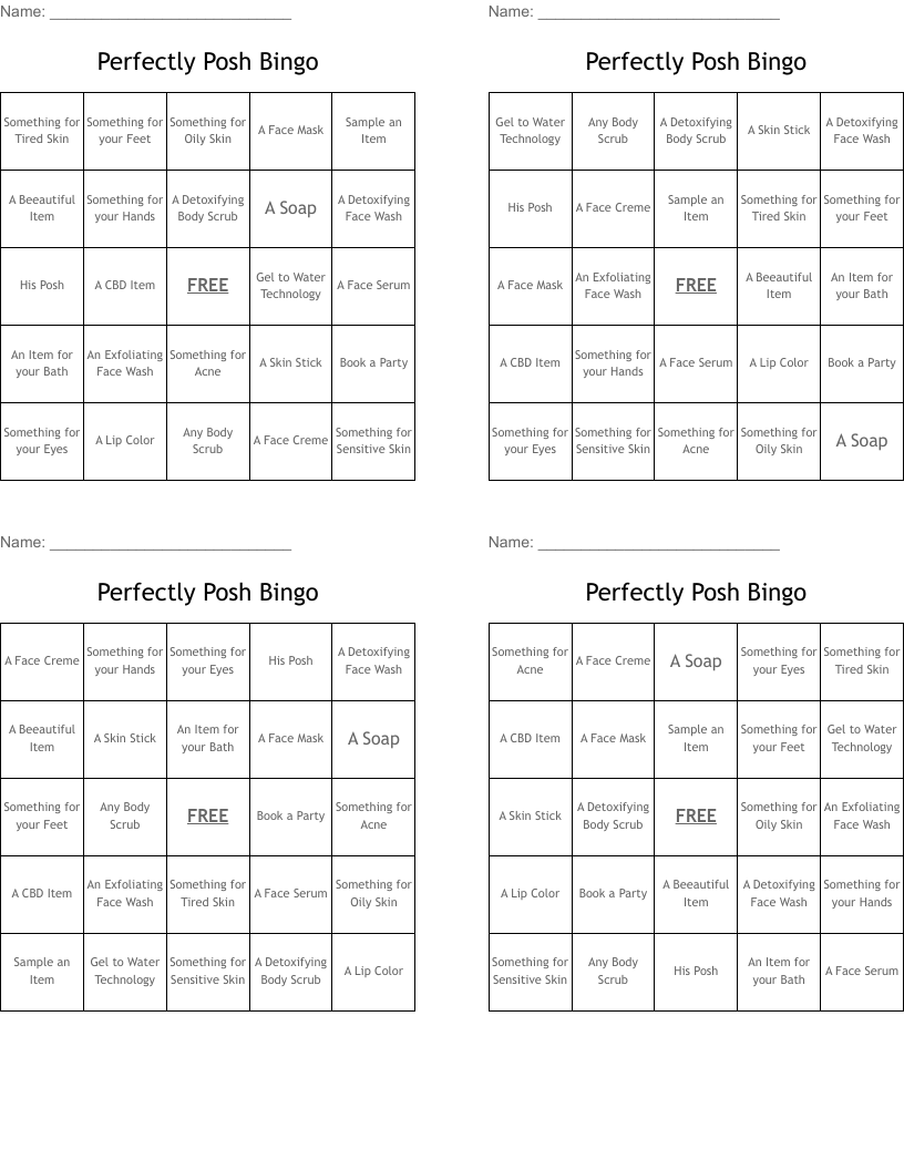 Perfectly Posh Bingo