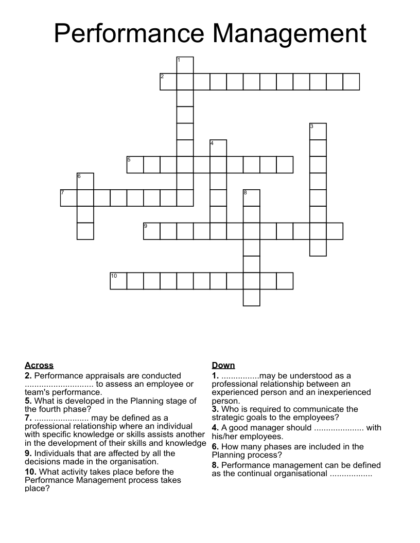 Performance Management  Crossword