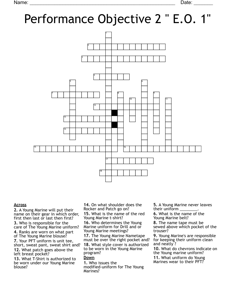 Performance Objective 2 " E.O. 1" Crossword