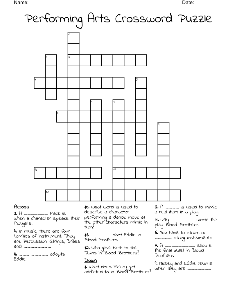 Performing Arts Crossword Puzzle