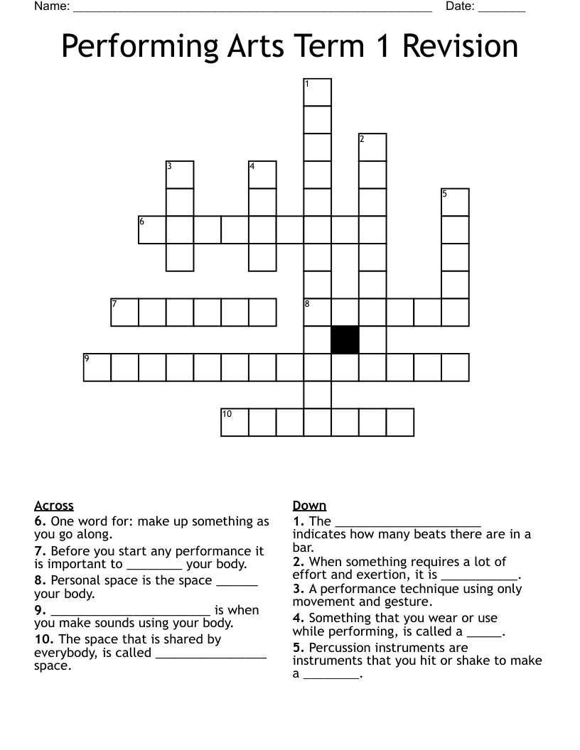 Performing Arts Term 1 Revision Crossword