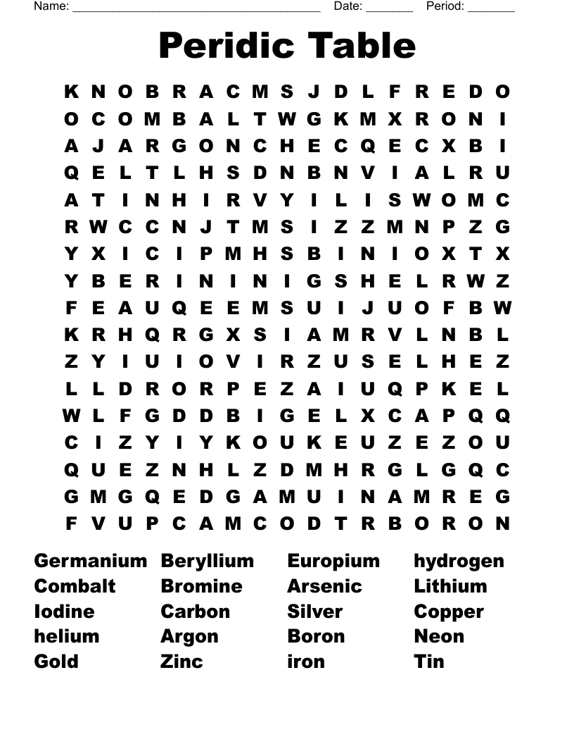 Peridic Table Word Search