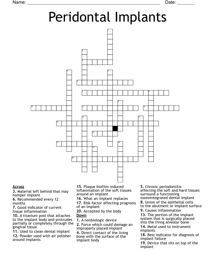 Peridontal Implants Crossword