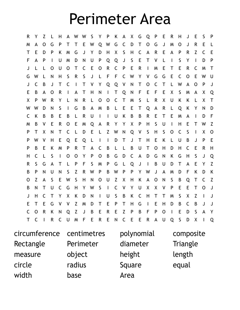 Perimeter Area Word Search