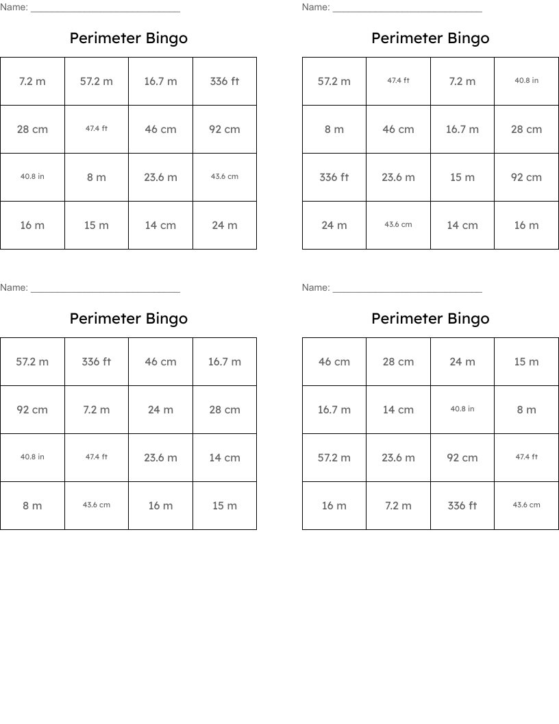 Perimeter Bingo