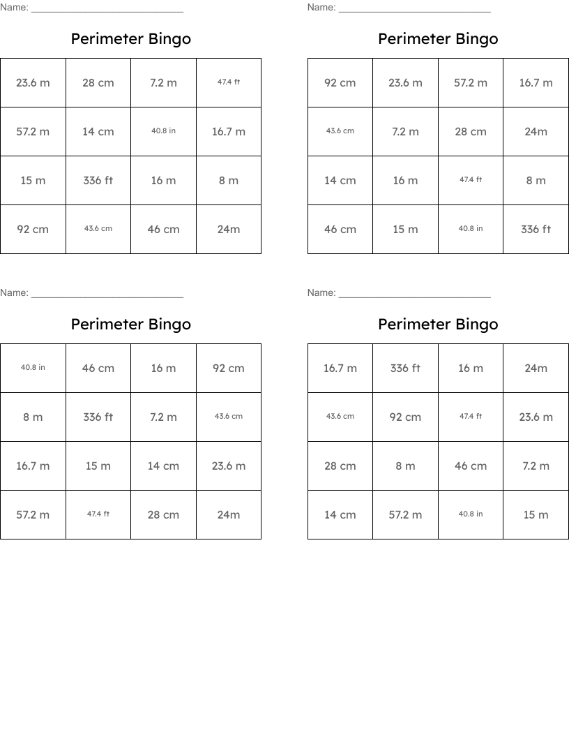 Perimeter Bingo