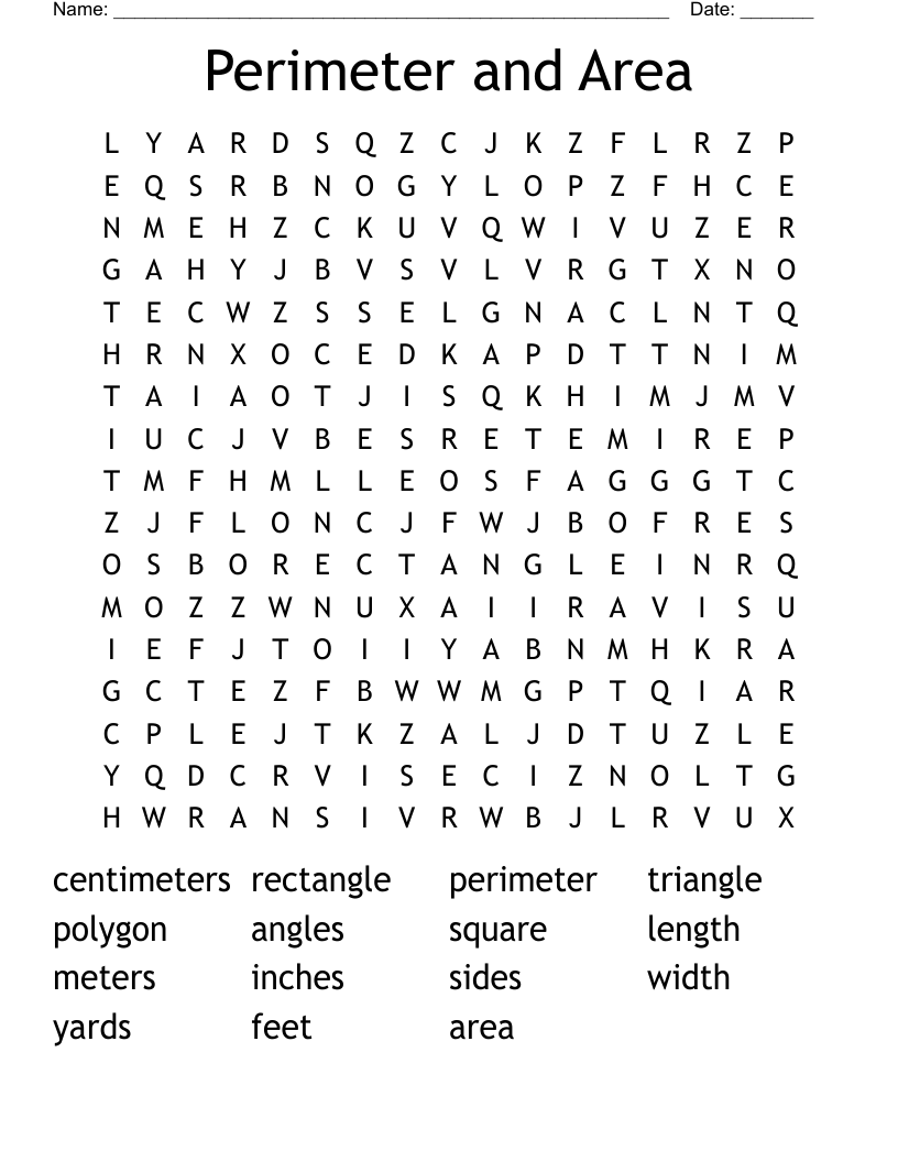 Perimeter and Area Word Search
