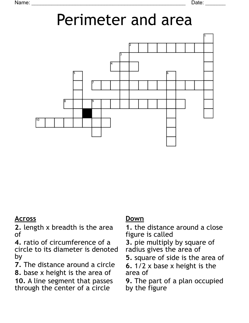 Perimeter and area  Crossword
