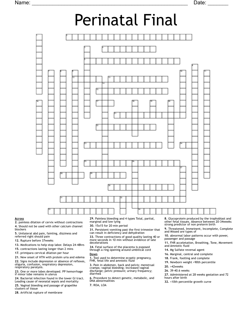 Perinatal Final Crossword