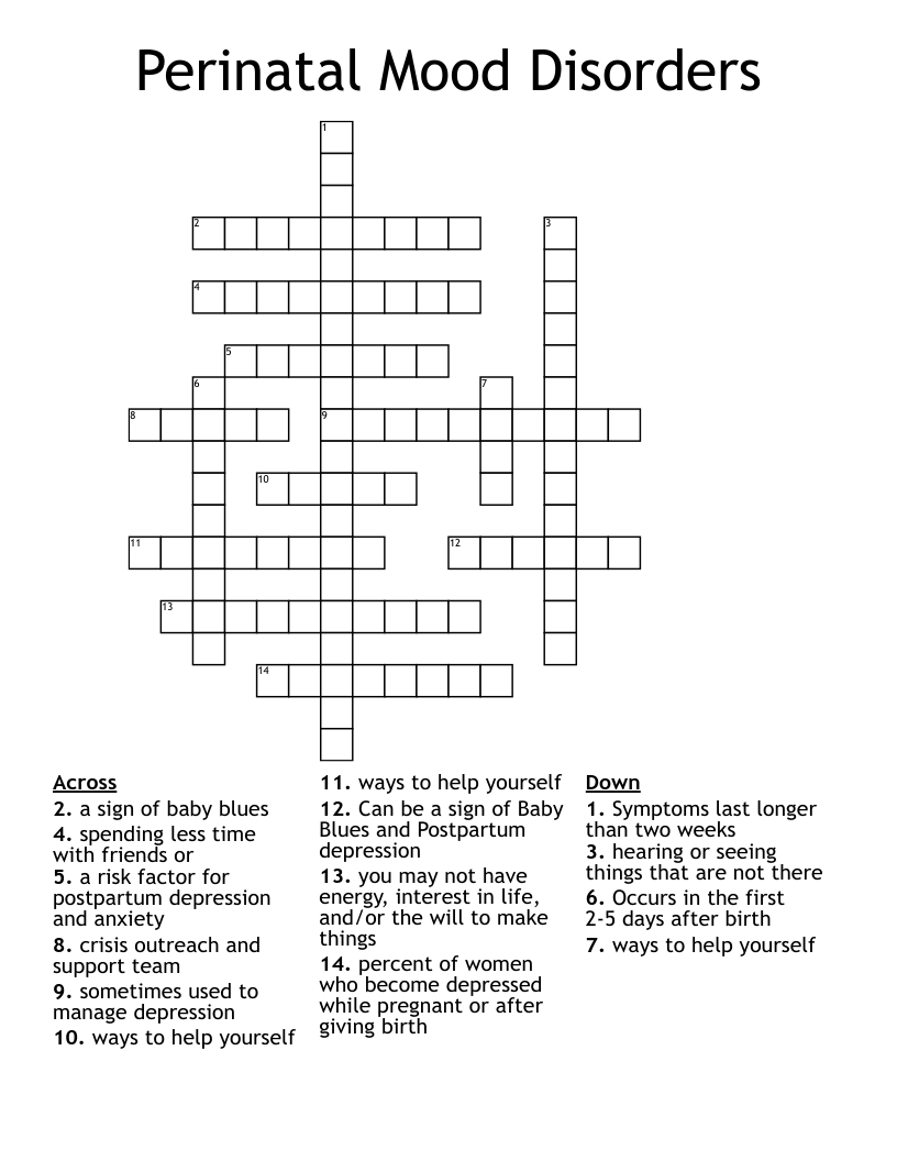 Perinatal Mood Disorders Crossword