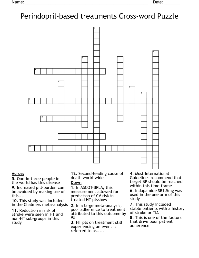 Perindopril-based treatments Cross-word Puzzle Crossword