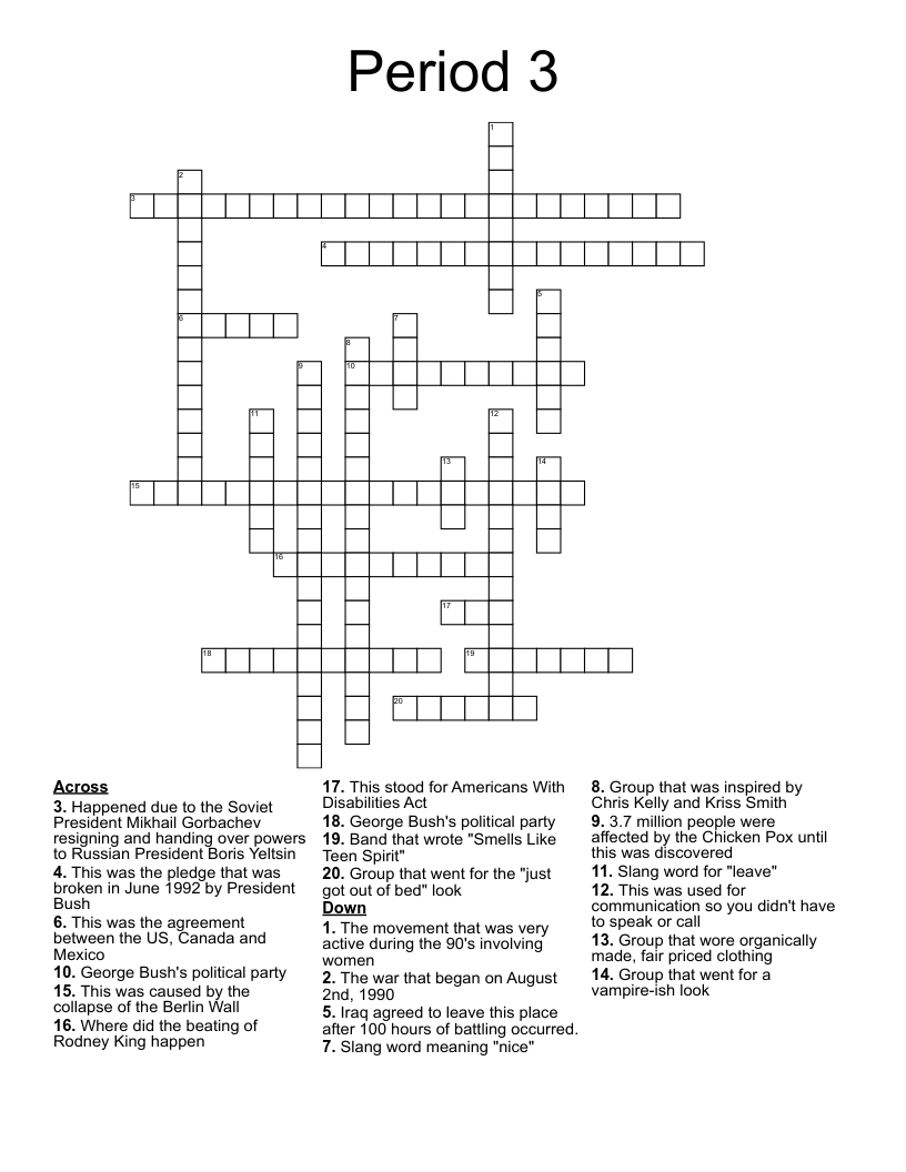 Period 3 Crossword