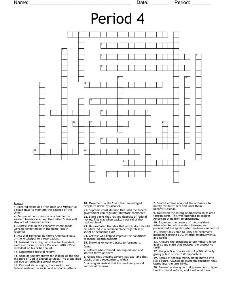 Period 4 Crossword