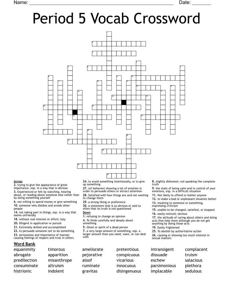 Period 5 Vocab Crossword