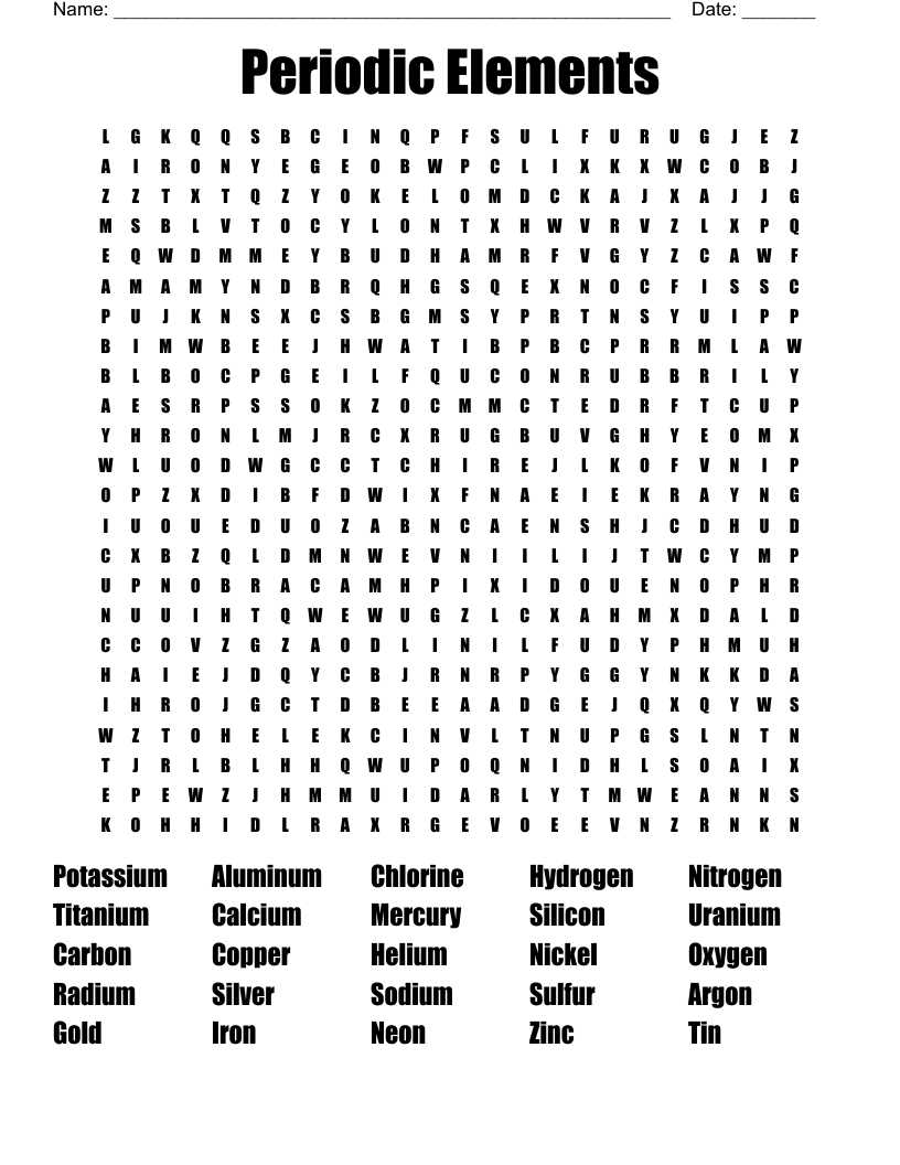 Periodic Elements Word Search