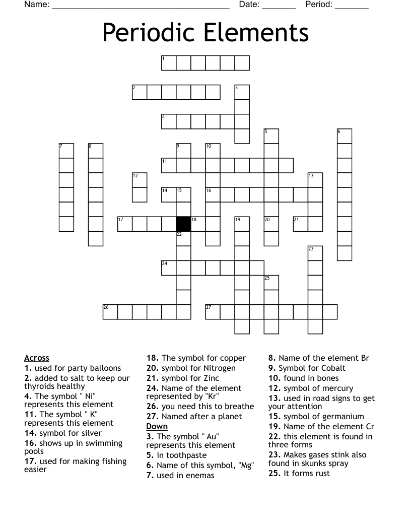 Periodic Elements Crossword
