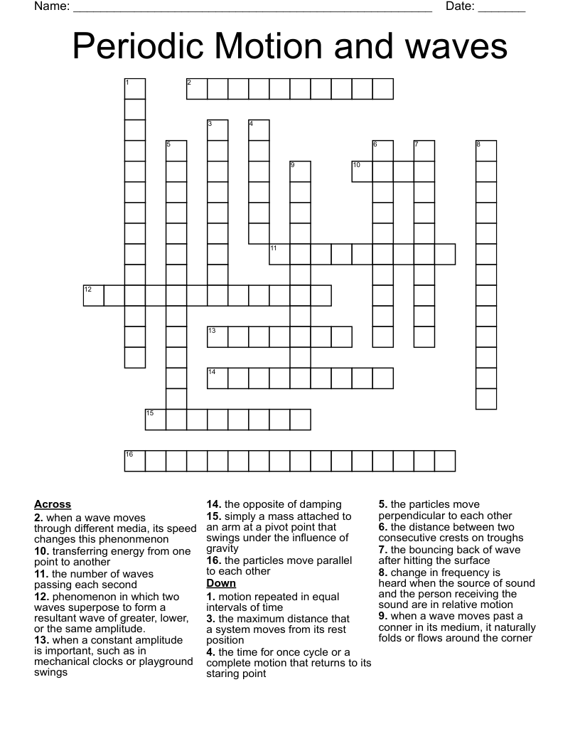 Periodic Motion and waves Crossword