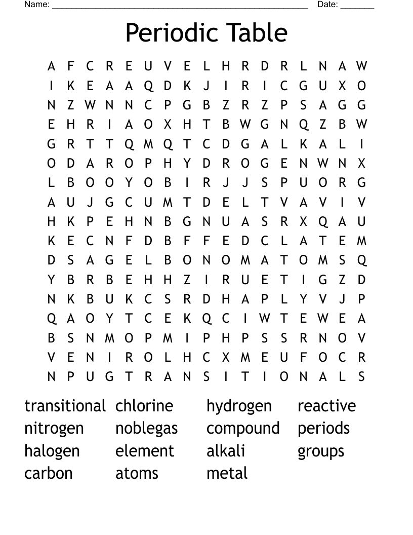Periodic Table Word Search