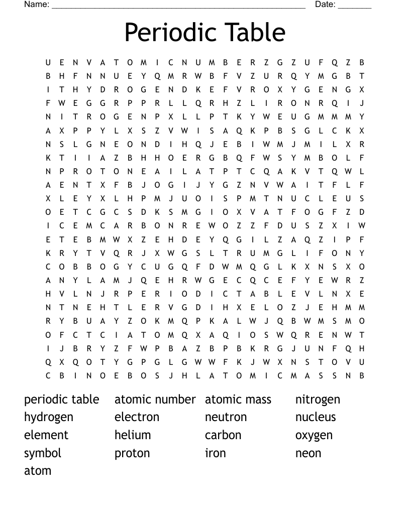 Periodic Table Word Search