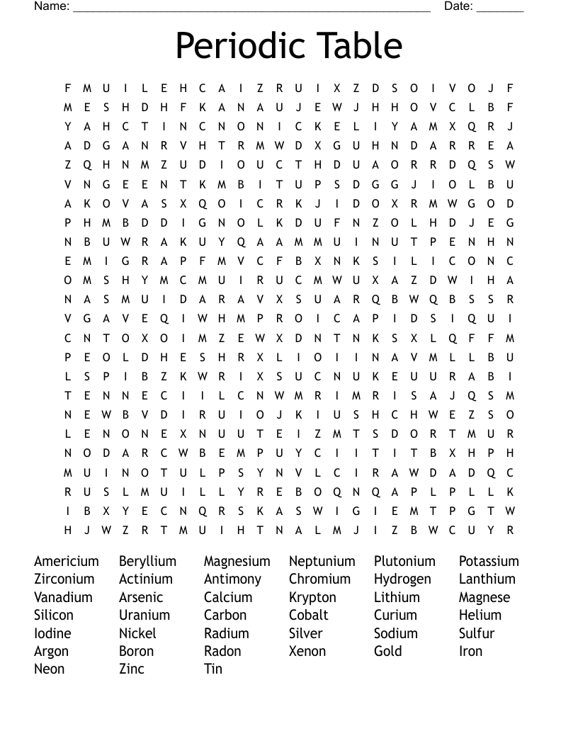 Periodic Table Word Search