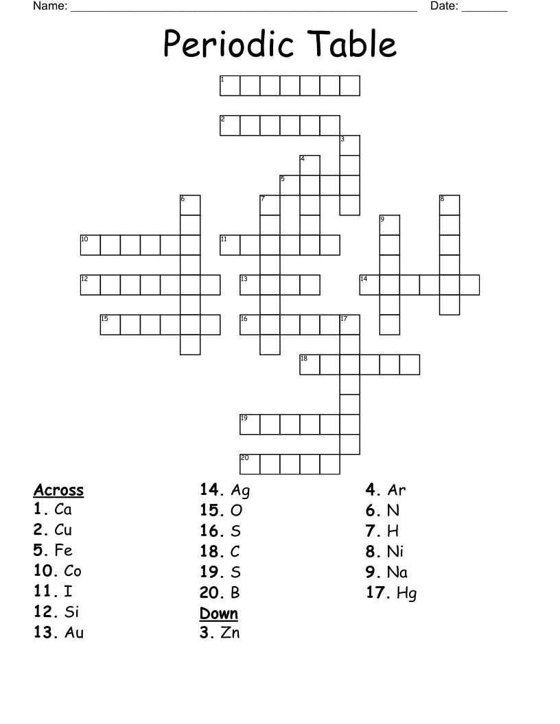 Periodic Table Crossword