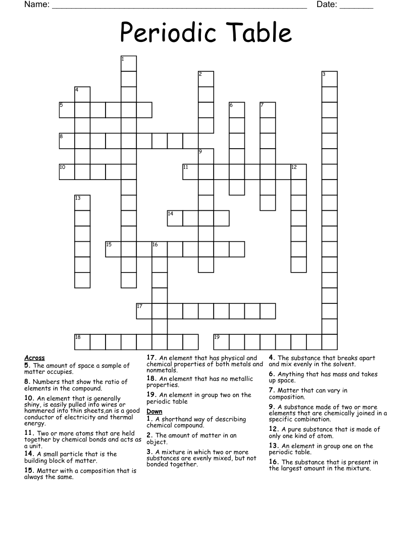 Periodic Table Crossword