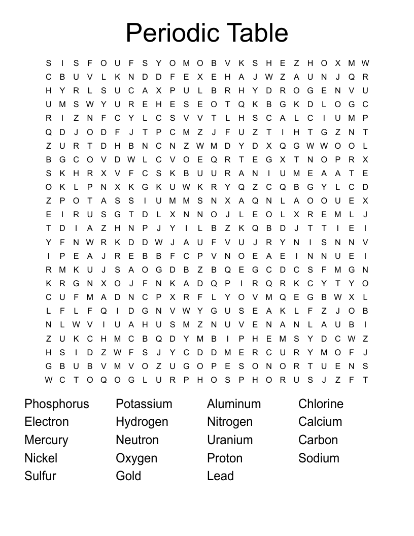 Periodic Table Word Search