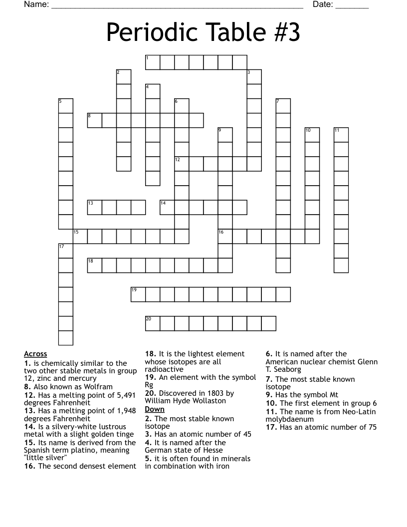 Periodic Table #3 Crossword
