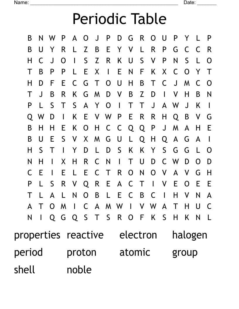 Periodic Table Word Search