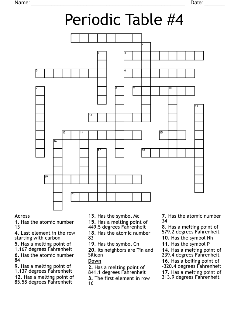 Periodic Table #4 Crossword