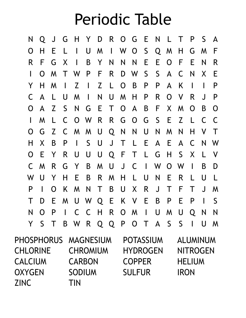 Periodic Table Word Search