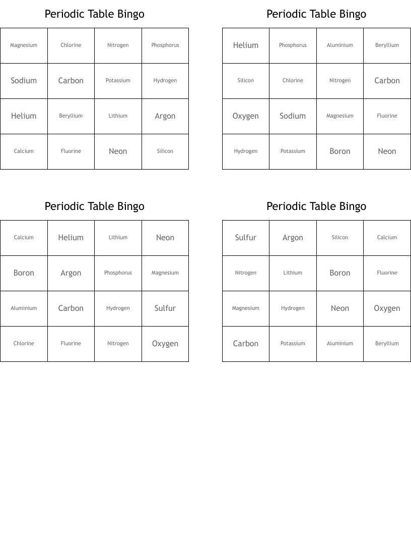 Periodic Table Bingo