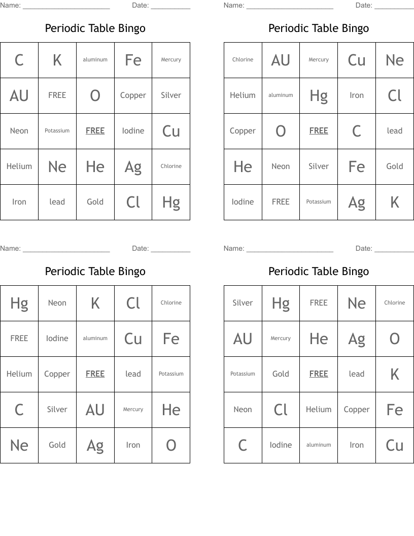 Periodic Table Bingo