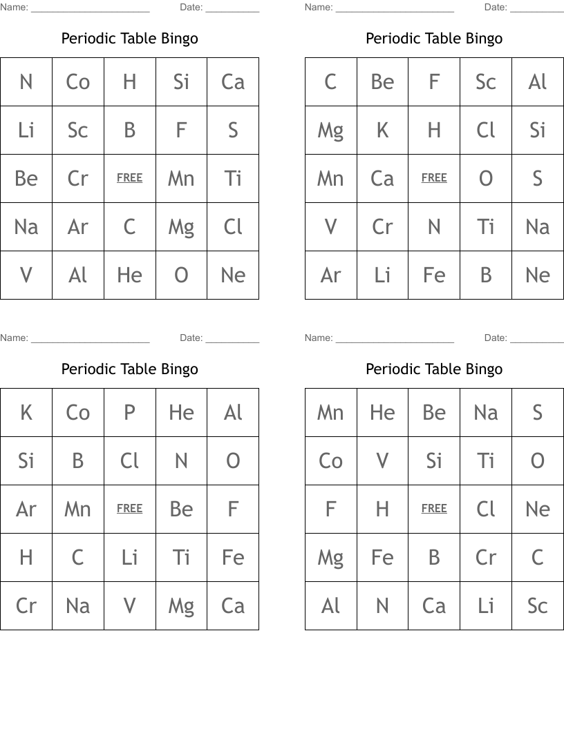 Periodic Table Bingo