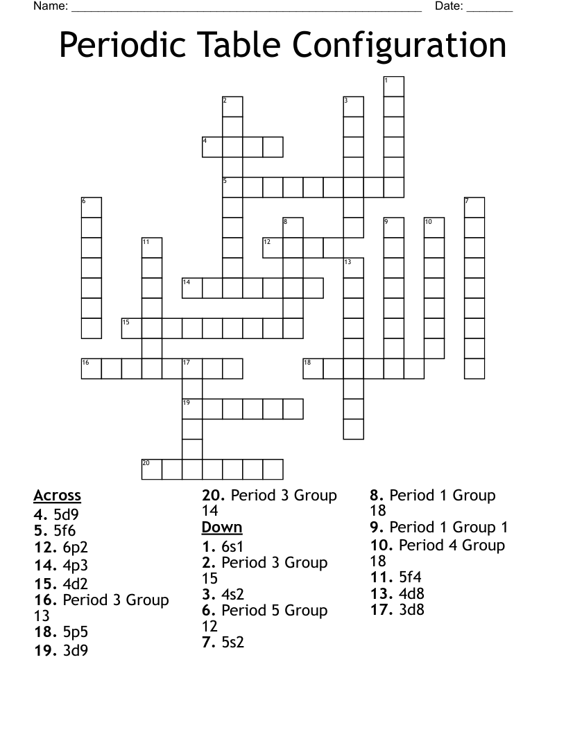 Periodic Table Configuration Crossword