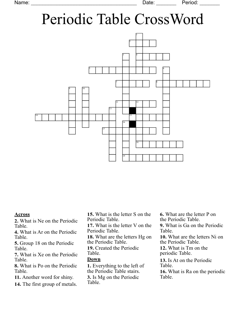 Periodic Table CrossWord